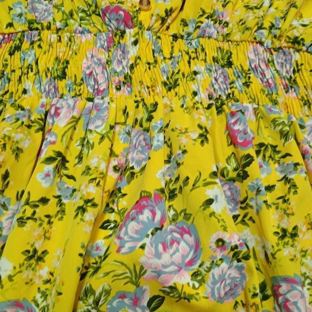 Mph Collection Women's Yellow Floral Cinch Elastic Waist Size 1x Comfy Flowy